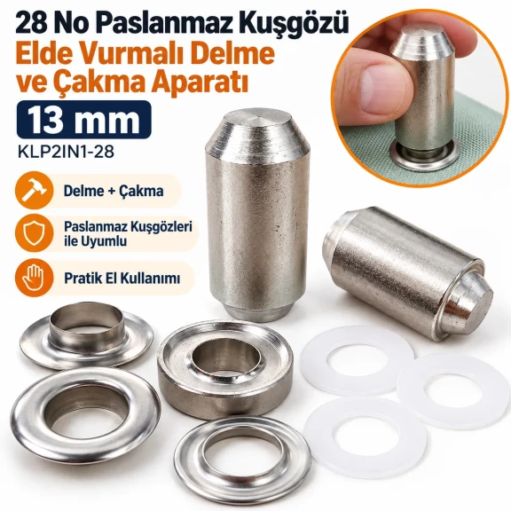 13 mm (0.51 in) Stainless Steel Eyelet Hand Punch and Setting Tool KLP2IN1-28