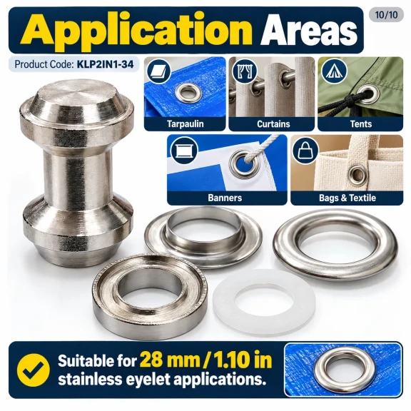 28 mm 34 No Paslanmaz Kuşgözü Elde Vurmalı Delme ve Çakma Aparatı KLP2IN1-34