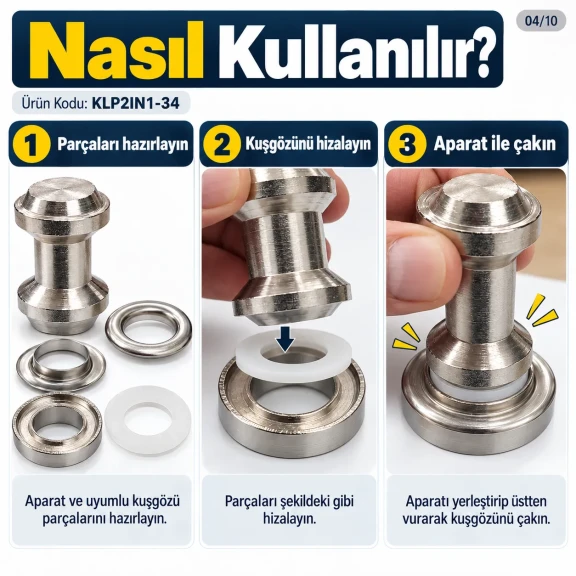 28 mm 34 No Paslanmaz Kuşgözü Elde Vurmalı Delme ve Çakma Aparatı KLP2IN1-34