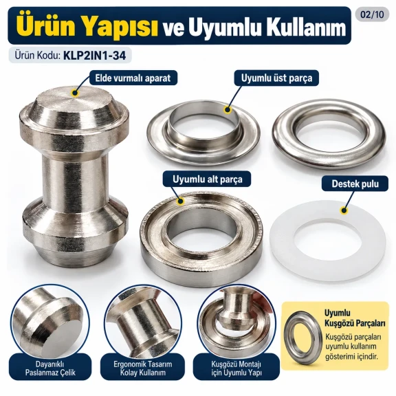 28 mm 34 No Paslanmaz Kuşgözü Elde Vurmalı Delme ve Çakma Aparatı KLP2IN1-34 28 mm 34 No Paslanmaz Kuşgözü Elde Vurmalı Delme ve Çakma Aparatı KLP2IN1-34