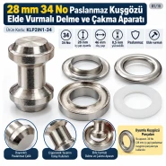 28 mm 34 No Paslanmaz Kuşgözü Elde Vurmalı Delme ve Çakma Aparatı KLP2IN1-34