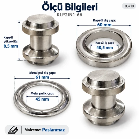 40 mm 66 No Paslanmaz Kuşgözü Elde Vurmalı Delme ve Çakma Aparatı KLP2IN1-66