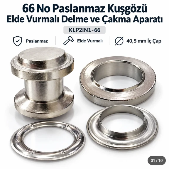 40 mm 66 No Paslanmaz Kuşgözü Elde Vurmalı Delme ve Çakma Aparatı KLP2IN1-66