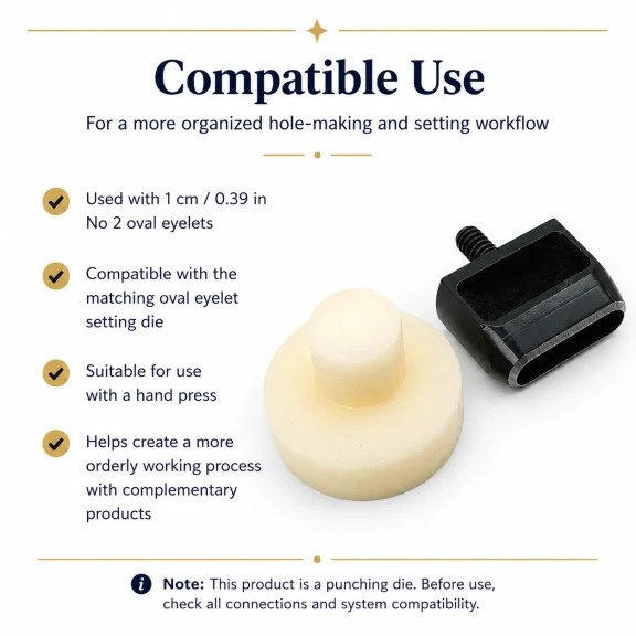 10 mm Oval Eyelet Punching Die for installing 1 cm grommets, made of durable metal, suitable for various materials including