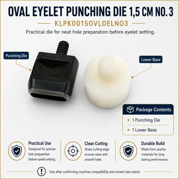 1,5 cm No 3 Oval Kuşgözü Delme Kalıbı, yüksek kaliteli metal yapısı ile tekstil, deri ve kağıt malzemelerde kullanıma uygun