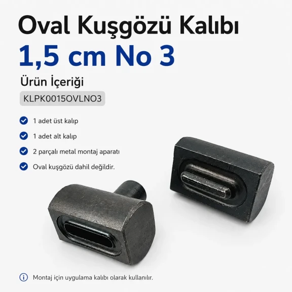 1.5 cm Oval Eyelet Setting Die for Grommet Installation, Metal Construction, Compatible with Various Materials