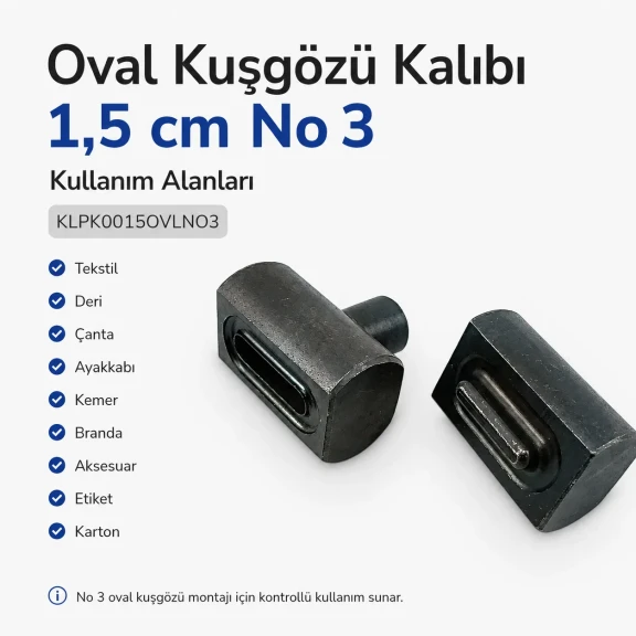 1.5 cm Oval Eyelet Setting Die for Grommet Installation, Metal Construction, Compatible with Various Materials