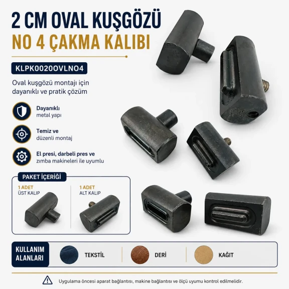 2 cm Oval Kuşgözü Kalıbı No 4 Çakma Kalıbı KLPK0020OVLNO4