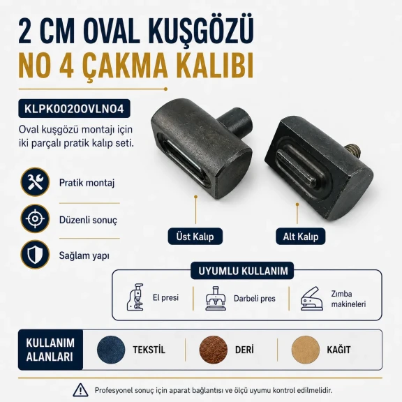 2 cm Oval Kuşgözü Kalıbı No 4 Çakma Kalıbı KLPK0020OVLNO4