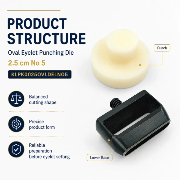 25 mm Oval Eyelet Drilling Die made of high-quality metal for precise punching and clean installation on fabric, leather