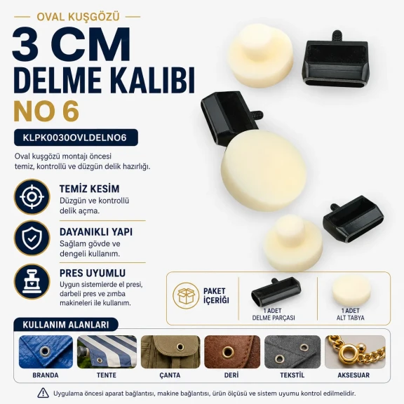 30 mm Oval Eyelet Punching Die for grommet installation, high-quality metal construction, ergonomic design, suitable for