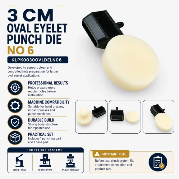 30 mm Oval Eyelet Punching Die for grommet installation, high-quality metal construction, ergonomic design, suitable for
