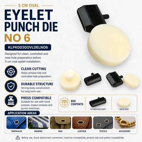 30 mm Oval Eyelet Punching Die for grommet installation, high-quality metal construction, ergonomic design, suitable for