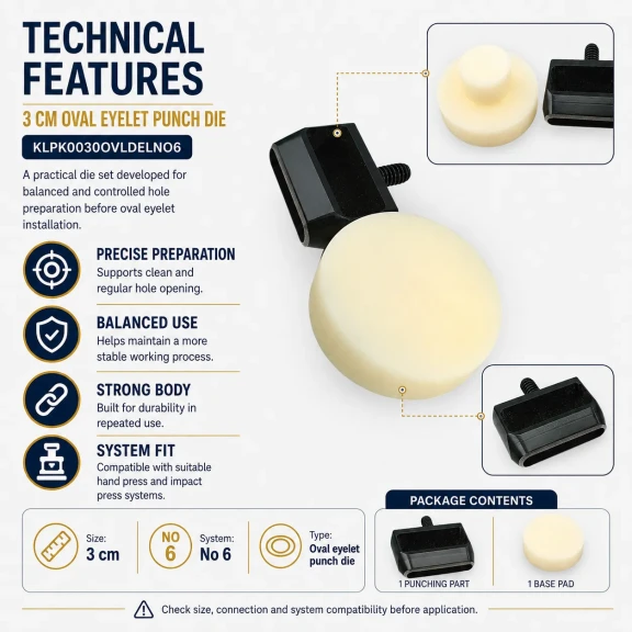 30 mm Oval Eyelet Punching Die for grommet installation, high-quality metal construction, ergonomic design, suitable for