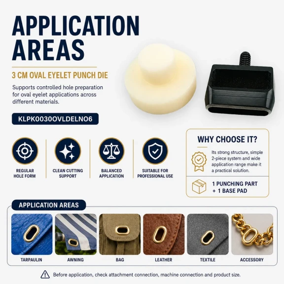 30 mm Oval Eyelet Punching Die for grommet installation, high-quality metal construction, ergonomic design, suitable for