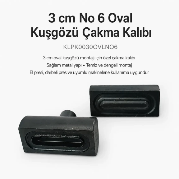 3 cm / 1.18 in Oval Eyelet Setting Die for Oval Grommet Installation, durable metal construction for professional results