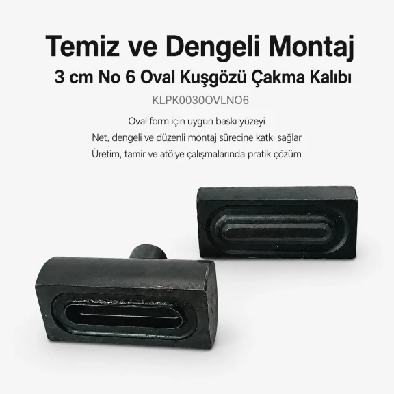 3 cm / 1.18 in Oval Eyelet Setting Die for Oval Grommet Installation, durable metal construction for professional results