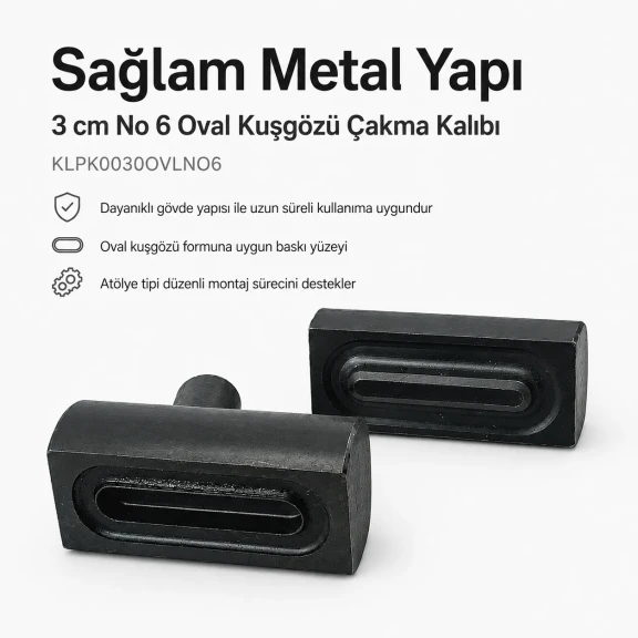 3 cm / 1.18 in Oval Eyelet Setting Die for Oval Grommet Installation, durable metal construction for professional results