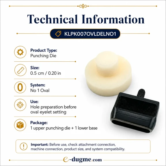 Oval Eyelet Punching Die 5 mm / 0.20 in for installing oval grommets on various materials