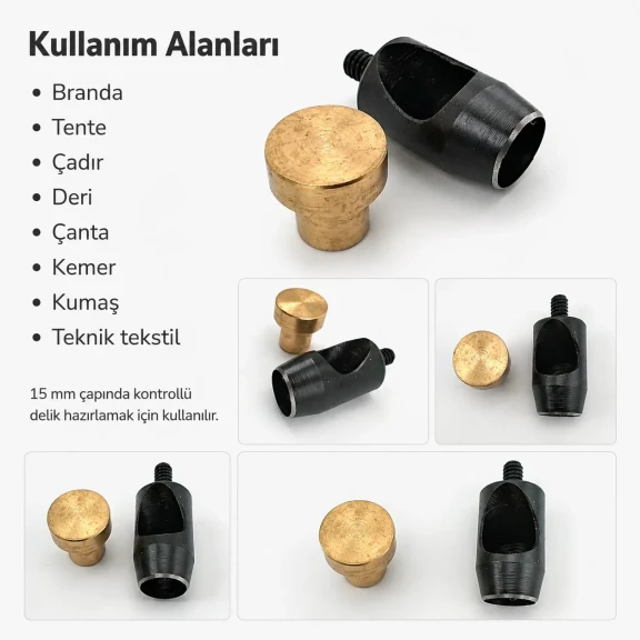 Delici Aparat Padova 15 mm, deri ve kumaş yüzeylerde 14 mm çapında delik açma işlemleri için ideal profesyonel aparat