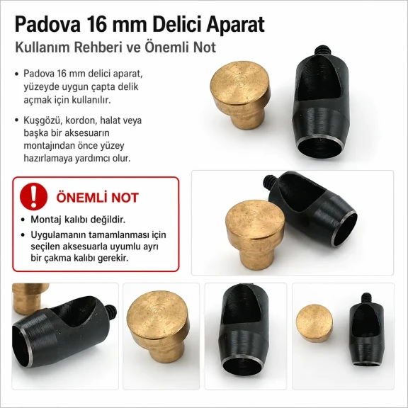Delici Aparat Padova 16 mm, branda, tente, çadır, deri, çanta ve kalın kumaşlar için 16 mm çapında delik açma aparatı