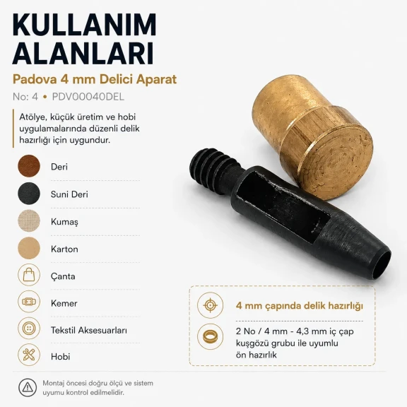 Delici Aparat Padova 4 mm No:4 - İnce ve Hassas Deri-Kumaş Delici