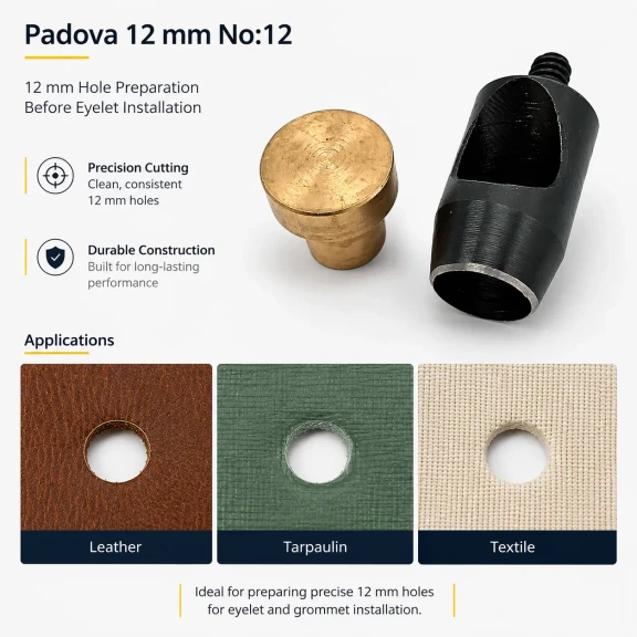 12 mm Hole Cutter for Leather and Heavy Fabrics - High-Capacity Tool
