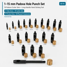 1–15 mm 18 Parçalı Padova Delici Aparat ve Uzun Saplı Elde Vurmalı Kalıp Seti PDVSET0015EL