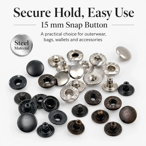 Alfa Çıtçıt Düğme 15 mm Metal Çıtçıt Düğme - 24 Boy Büyük Çıtçıt, tekstil ve aksesuar uygulamaları için ideal kapama çözümü