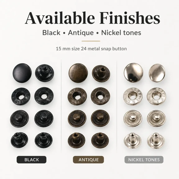 Alfa Çıtçıt Düğme 15 mm Metal Çıtçıt Düğme - 24 Boy Büyük Çıtçıt, tekstil ve aksesuar uygulamaları için ideal kapama çözümü