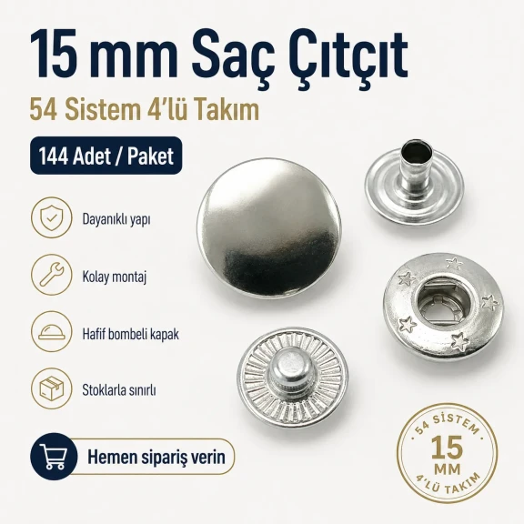 15 mm Snap Fastener Set - 144 pcs
