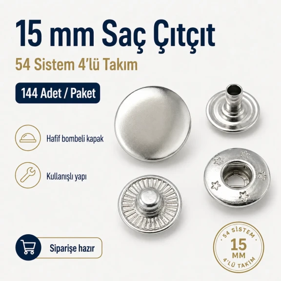 15 mm Snap Fastener Set - 144 pcs