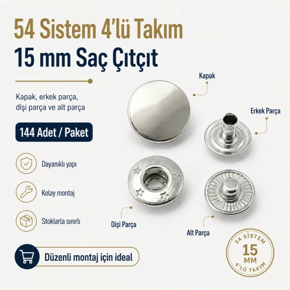 15 mm Snap Fastener Set - 144 pcs