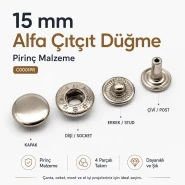 15 mm Alpha Brass Snap Button Metal Snap Fastener – 24 L Large Snap C0001P