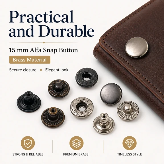 Alfa Pirinç Çıtçıt Düğme 15 mm Metal Çıtçıt - 24 Boy Büyük Çıtçıt C0001PR