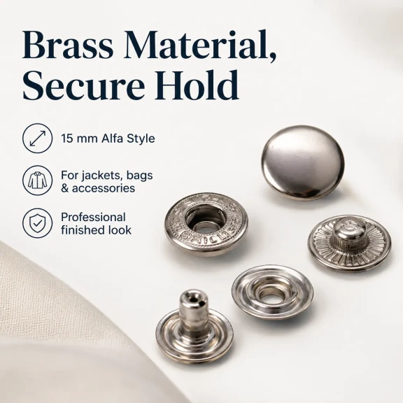Alfa Pirinç Çıtçıt Düğme 15 mm Metal Çıtçıt - 24 Boy Büyük Çıtçıt C0001PR