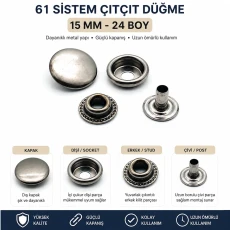 15 mm 61 Sistem Saç Çıtçıt Düğme – Mini 61 Para Tipi 24 Boy 144 Takım / Paket C0004
