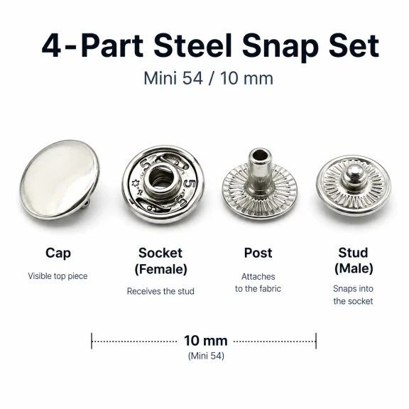 10 mm Snap Fasteners 16L / 25/64" VT2 Snap Fasteners C0006 for wallets, card holders, and small bags
