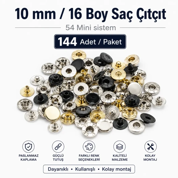 10 mm Snap Fasteners 16L / 25/64" VT2 Snap Fasteners C0006 for wallets, card holders, and small bags