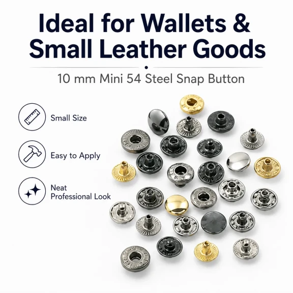 10 mm Snap Fasteners 16L / 25/64" VT2 Snap Fasteners C0006 for wallets, card holders, and small bags