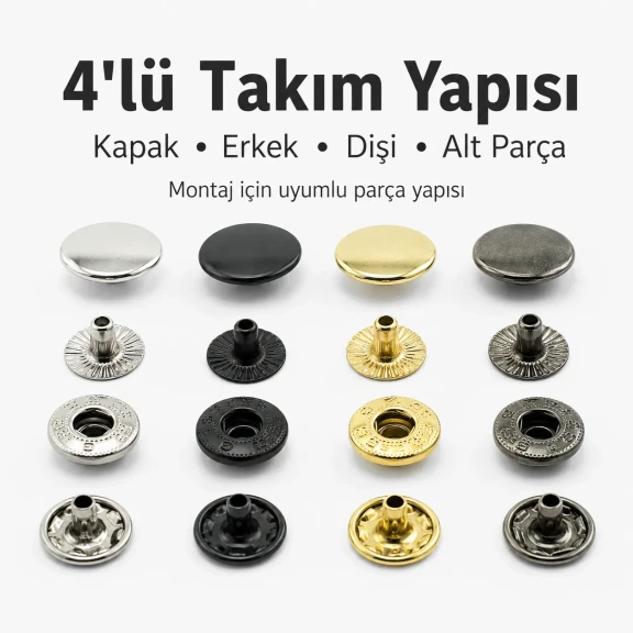12.5 mm 54 System Sheet Metal Snap Button - 144 Pieces Pack for Apparel and Textile Use