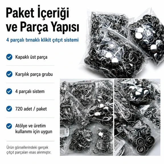 9,5 mm Bebe Çıt Çıt Kapaklı Paslanmaz Klikıt Çıtçıt 720 Adet/Paket C0014P - Paslanmaz metalden üretilmiş, bebek giyiminde