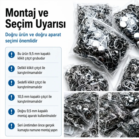 9,5 mm Bebe Çıt Çıt Kapaklı Paslanmaz Klikıt Çıtçıt 720 Adet/Paket C0014P - Paslanmaz metalden üretilmiş, bebek giyiminde
