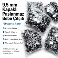 9,5 mm Bebe Çıt Çıt Kapaklı Paslanmaz Klikıt Çıtçıt 720 Adet/Paket C0014P