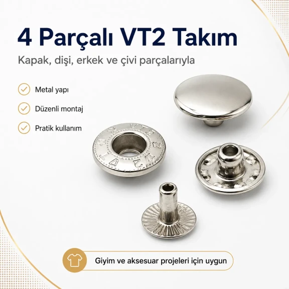 VT2 Çıtçıt Düğme 10 mm Metal Cüzdan Çıtçıtı 144 Adet / Paket C0021