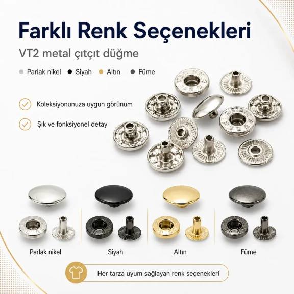VT2 Çıtçıt Düğme 10 mm Metal Cüzdan Çıtçıtı 144 Adet / Paket C0021