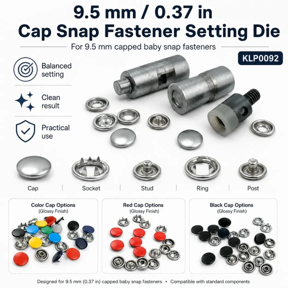Capped Prong Snap Setting Die for 9.5 mm / 0.37 in Snap Fasteners, High-Precision Tool for Flawless Snap Installation