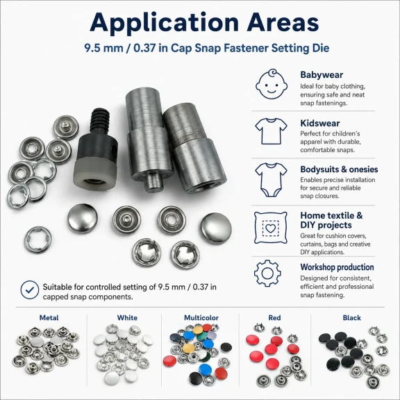 Capped Prong Snap Setting Die for 9.5 mm / 0.37 in Snap Fasteners, High-Precision Tool for Flawless Snap Installation