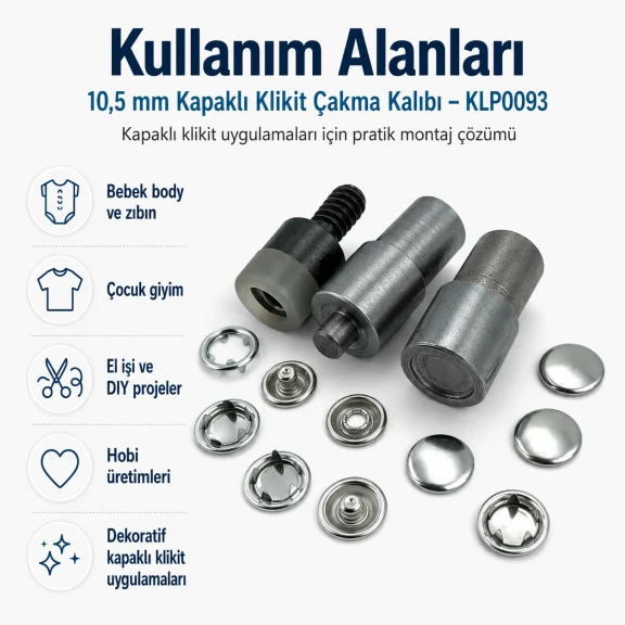10,5 mm kapaklı klikıt çakma kalıbı, bebek ve çocuk giyimi için montaj aparatı