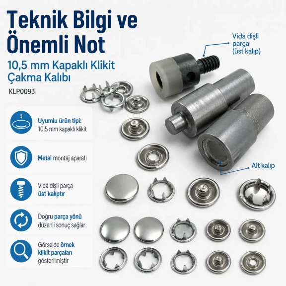 10,5 mm kapaklı klikıt çakma kalıbı, bebek ve çocuk giyimi için montaj aparatı